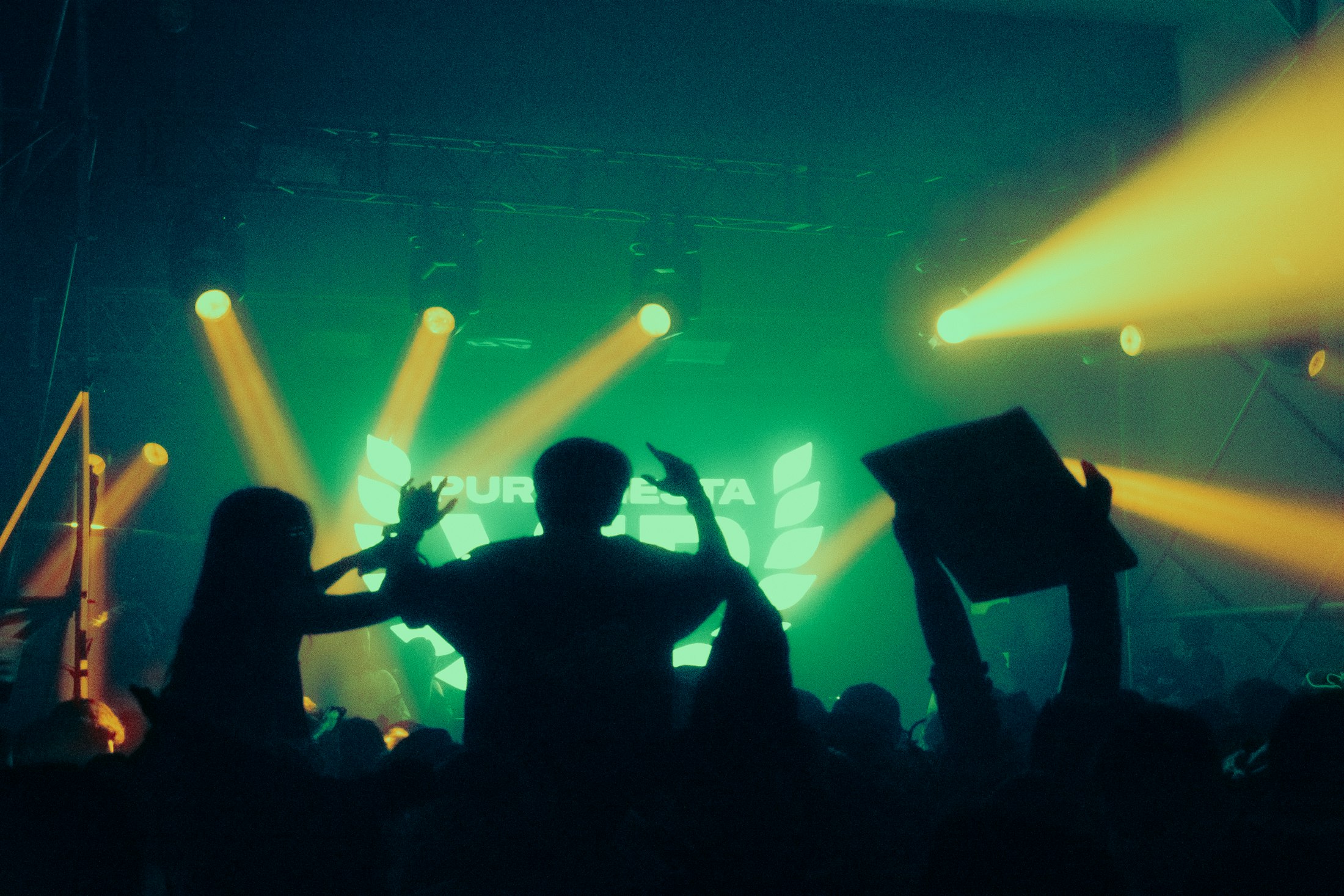 Home 1 Silhouetted crowd with hands up at a live hip-hop show